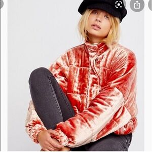 Pink velvet puffer coat